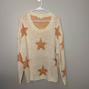 Newbury Kustom Cream and Orange Star Print Sweater
